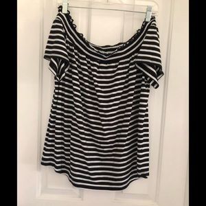 NWOT Liz Claiborne Black White Stripe Off Shoulder XL